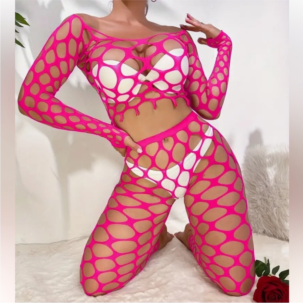 Pink and White Mesh Two-Piece Set